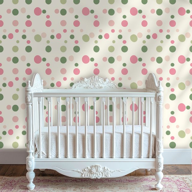 Pink & Green Pastel Polka Dot Peel and Stick Wallpaper (Creator Uploaded)