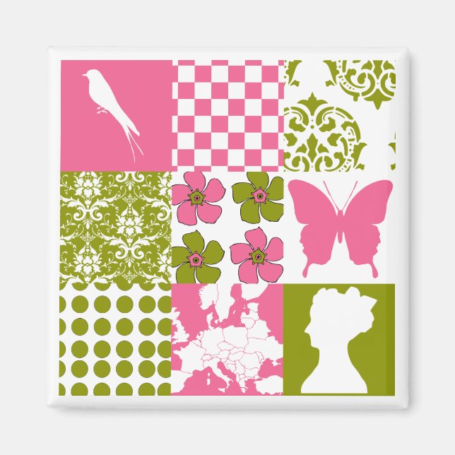 Pink & Green Patchwork Magnet (Front)