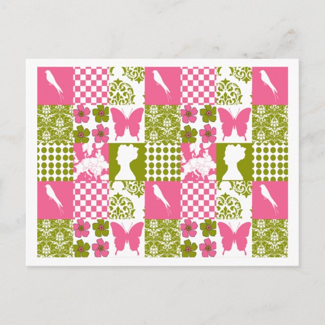 Pink & Green Patchwork Postcard (Front)