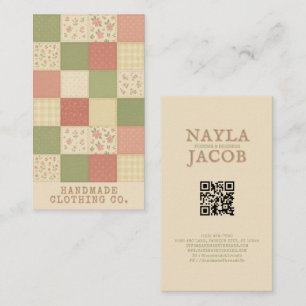 Pink Green Patchwork Quilt Rustic Farmhouse Floral Business Card