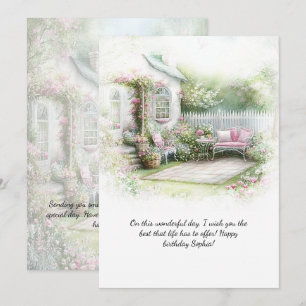 Pink Green Patio Garden Setting Birthday   Invitation