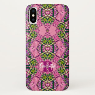 Pink & Green Pattern with Custom Name space iPhone X Case