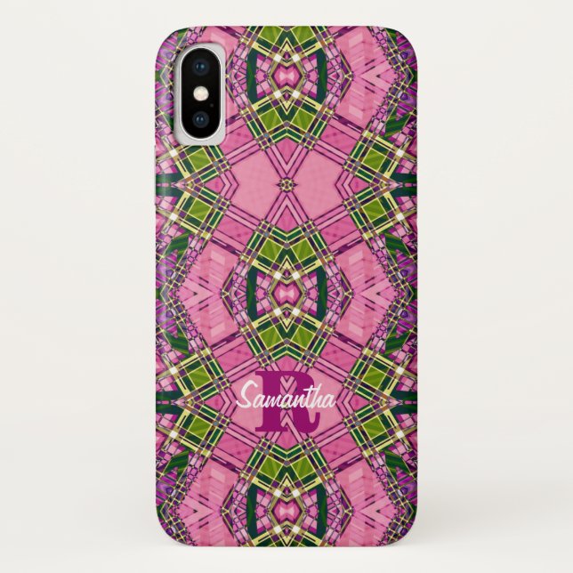 Pink & Green Pattern with Custom Name space Case-Mate iPhone Case (Back)