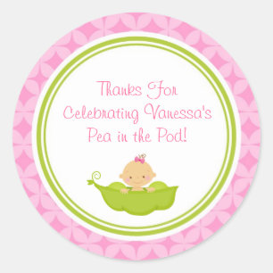 Pink & Green Pea in the Pod Baby Shower Stickers