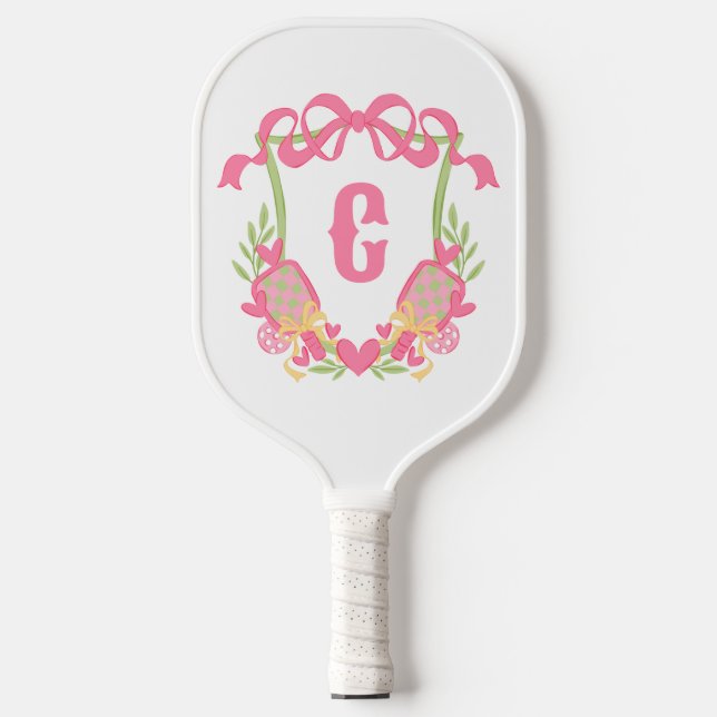 Pink & Green Pickleball Paddles Monogram Crest (Front)