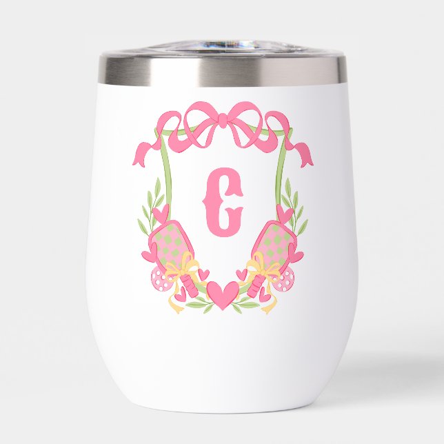 Pink & Green Pickleball Paddles Monogram Crest (Front)