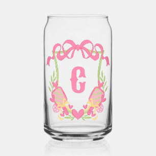 Pink & Green Pickleball Paddles Monogram Crest Can Glass