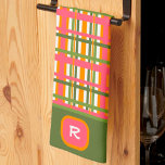 Pink Green Plaid Chic Monogram Initial  Tea Towel<br><div class="desc">Chic Pink Plaid Personalised Initial Modern Kitchen towel. These colourful kitchen towels are perfect to add some colour to your kitchen. Pair it with a bottle of wine and it makes a great personalised gift for friends, family, coworkers, neighbours, etc.. For more gift ideas, be sure to check out the...</div>