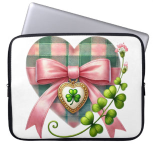 PINK & GREEN PLAID HEART, BOW & SHAMROCKS LAPTOP SLEEVE