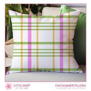 Pink Green Plaid Summer Cushion