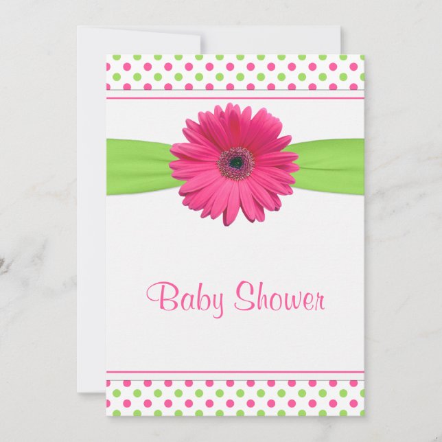 Pink Green Polka Dot Baby Shower Invitation (Front)