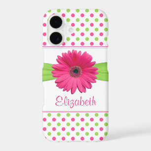 Pink Green Polka Dot Gerbera Daisy