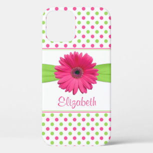 Pink Green Polka Dot Gerbera Daisy iPhone 12 Case