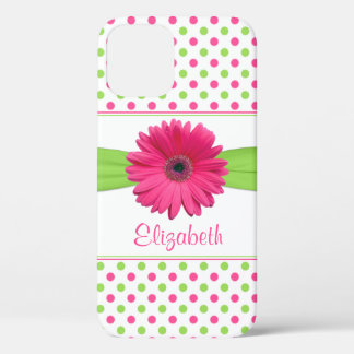 Pink Green Polka Dot Gerbera Daisy iPhone 12 Case