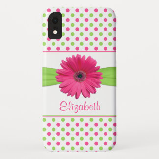 Pink Green Polka Dot Gerbera Daisy iPhone XR Case