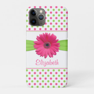 Pink Green Polka Dot Gerbera Daisy iPhone 11 Pro Case