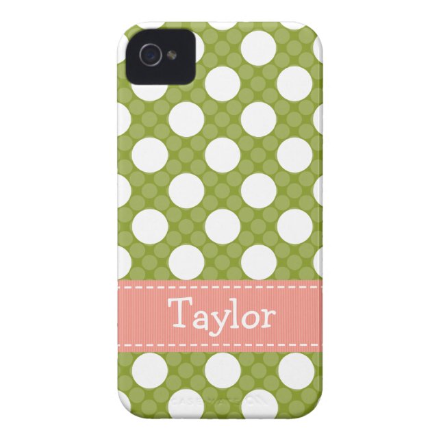 Pink Green Polka Dot iPhone 4 /4s Case Mate Cover (Back)