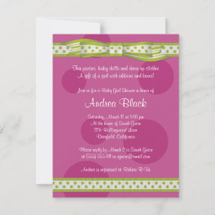 Pink Green Polka Dot Ribbon Baby Shower Invitation
