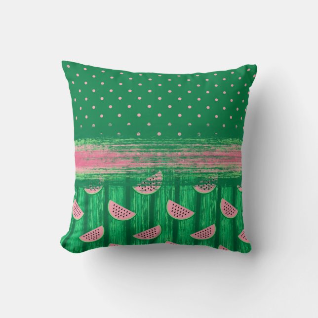 Pink Green Polka Dot Watermelon Cushion (Front)