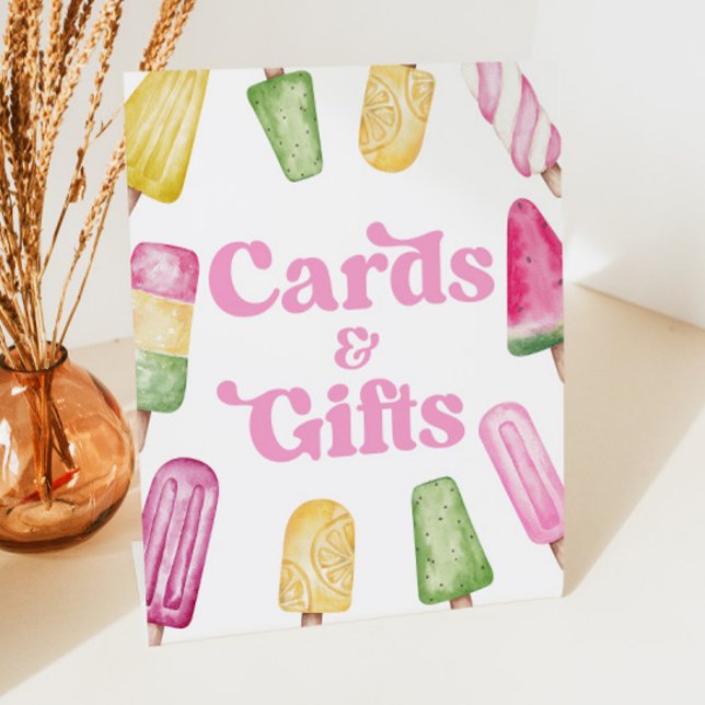 Pink Green Popsicle Party Cards & Gifts Table Sign (Creator Uploaded)