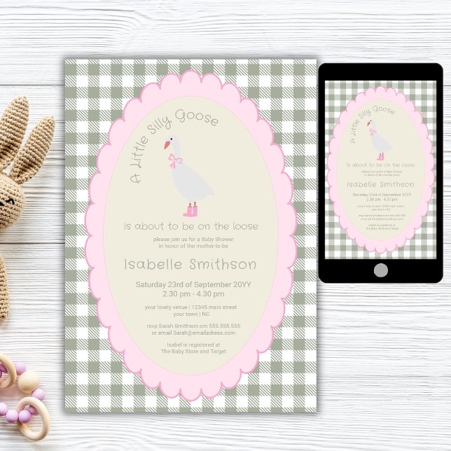 Pink & Green Preppy Silly Goose Baby Shower  Invitation (Creator Uploaded)