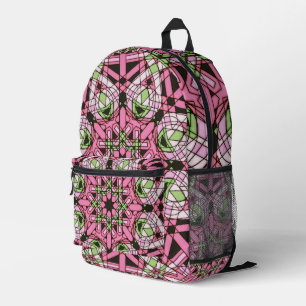 Pink & Green Psychedelic Kaleidoscope Mandala Printed Backpack