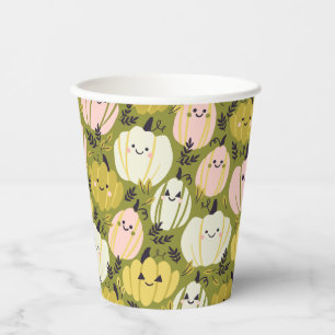 Pink & Green Pumpkins Disposable Cups