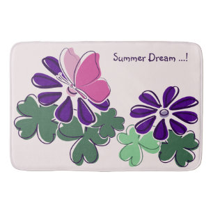 Pink Green Purple Doodle Blooms Butterflies Slogan Bath Mat