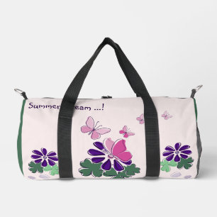 Pink Green Purple Doodle Blooms Butterflies Slogan Duffle Bag