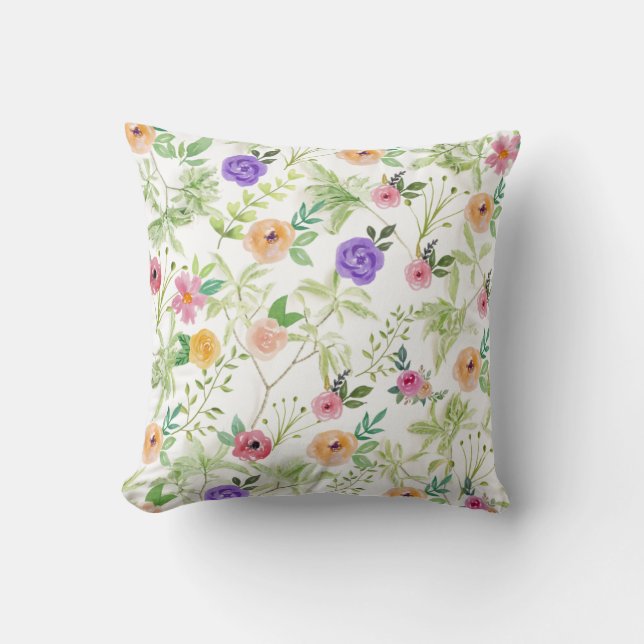 Pink Green Purple Floral Cushion (Front)