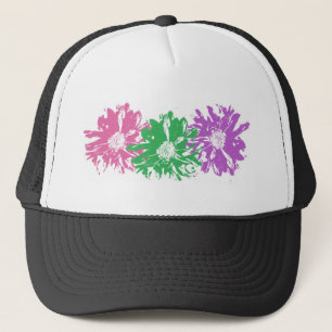 Pink, Green, Purple Floral Motif Trucker Hat