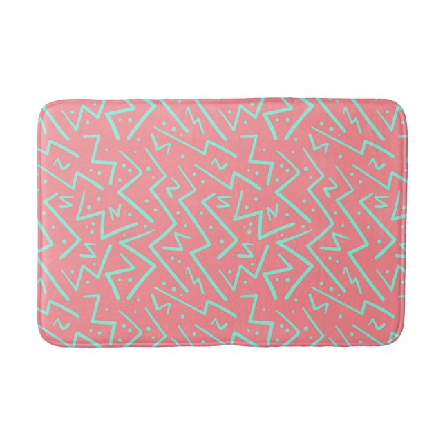 Pink & Green Retro Psychedelic Design Bath Mat (Front)