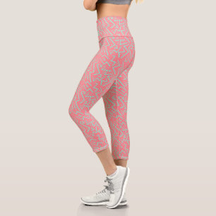Pink & Green Retro Psychedelic Design Capri Leggings