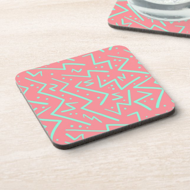 Pink & Green Retro Psychedelic Design Coaster (Left Side)