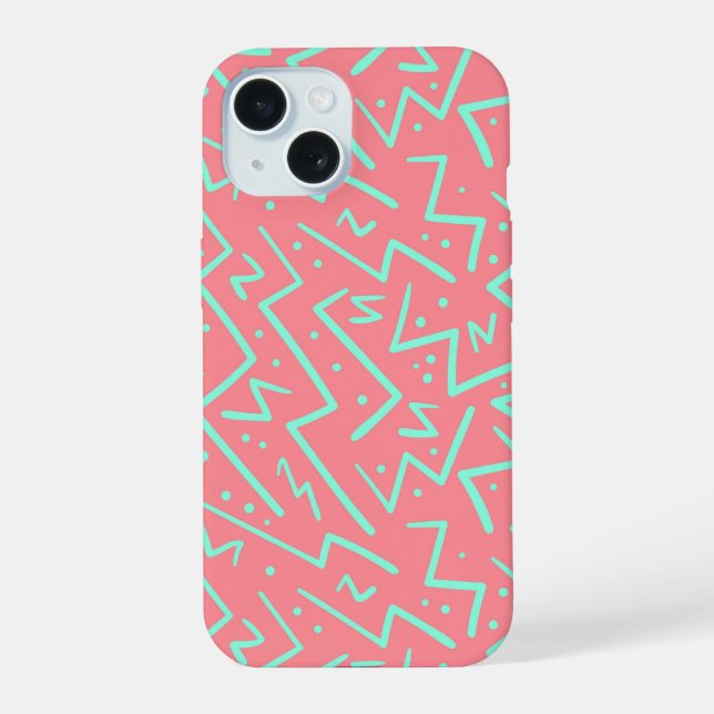 Pink & Green Retro Psychedelic Design iPhone 15 Case (Back)