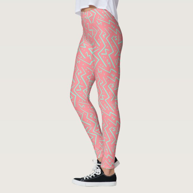 Pink & Green Retro Psychedelic Design Leggings (Left)