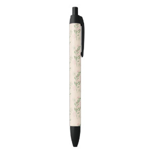 Pink Green Retro Y2K 70s Flower Pattern Black Ink Pen