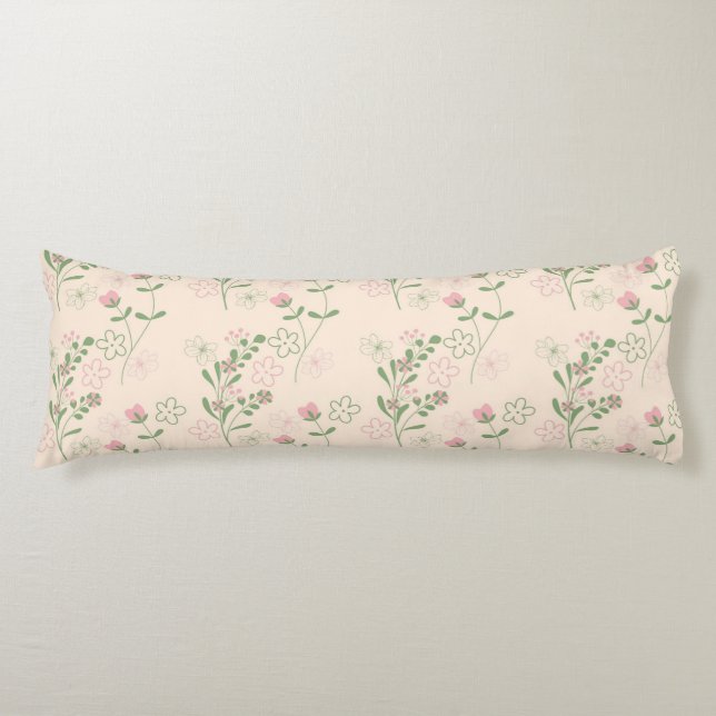 Pink Green Retro Y2K 70s Flower Pattern Body Cushion (Front)