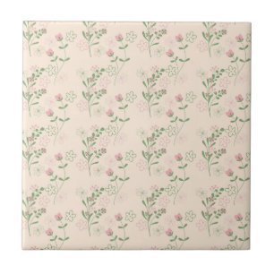 Pink Green Retro Y2K 70s Flower Pattern Ceramic Tile