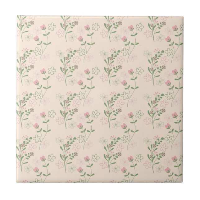 Pink Green Retro Y2K 70s Flower Pattern Ceramic Tile (Front)