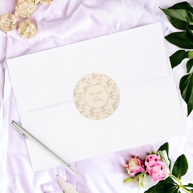 Pink Green Retro Y2K 70s Flower Pattern Classic Round Sticker (Zazzle Pink Green Retro Y2K 70s Flower Pattern Round Sticker)