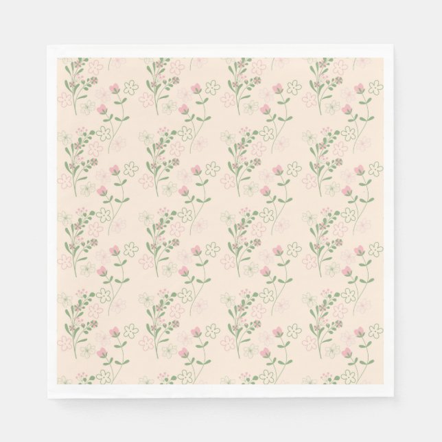 Pink Green Retro Y2K 70s Flower Pattern Napkin (Front)