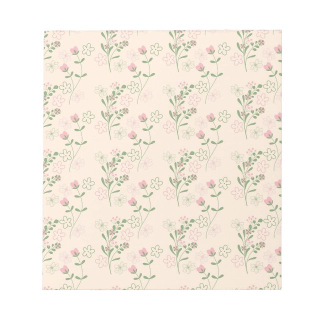 Pink Green Retro Y2K 70s Flower Pattern Notepad (Front)