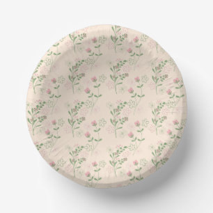 Pink Green Retro Y2K 70s Flower Pattern Paper Plate