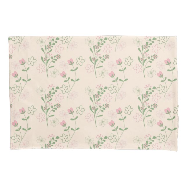 Pink Green Retro Y2K 70s Flower Pattern Pillowcase (Front)