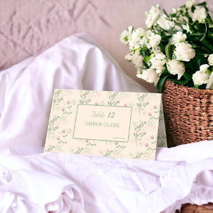 Pink Green Retro Y2K 70s Flower Pattern Place Card