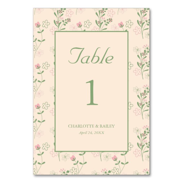 Pink Green Retro Y2K 70s Flower Pattern Table Number (Front)