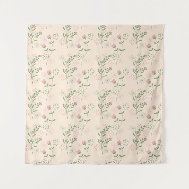 Pink Green Retro Y2K 70s Flower Pattern Tapestry (Front)