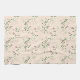 Pink Green Retro Y2K 70s Flower Pattern Tea Towel