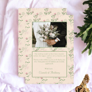 Pink Green Retro Y2K 70s Flower Pattern Thank You Card